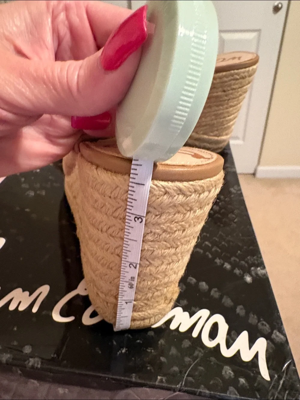 Sam Edelman Tan Suede Espadrille Peep-Toe Wedge Mules comes in the box.